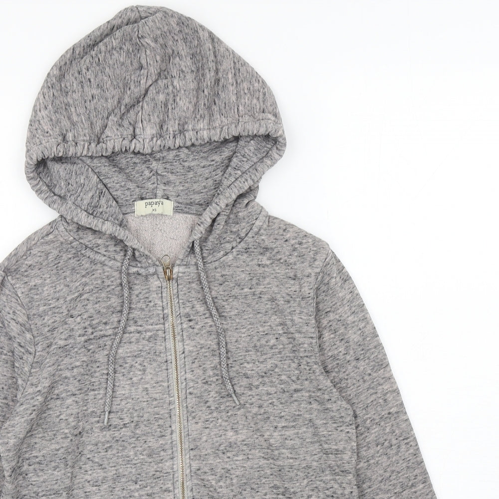 Papaya Womens Grey Cotton Full Zip Hoodie Size XS Zip