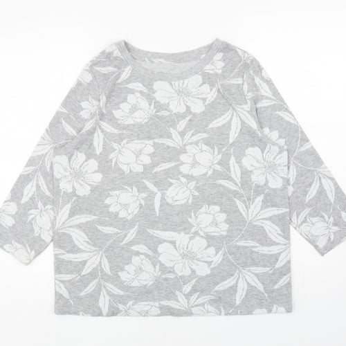 TU Womens Grey Boat Neck Floral Polyester Pullover Jumper Size 14