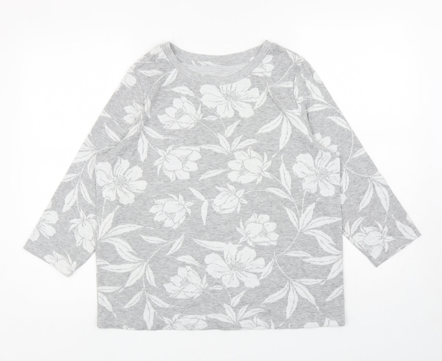 TU Womens Grey Boat Neck Floral Polyester Pullover Jumper Size 14
