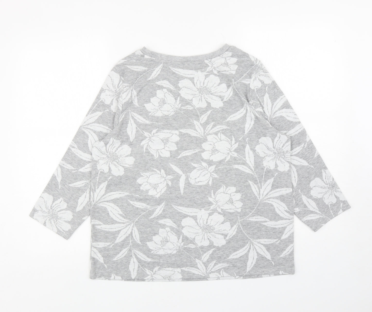 TU Womens Grey Boat Neck Floral Polyester Pullover Jumper Size 14