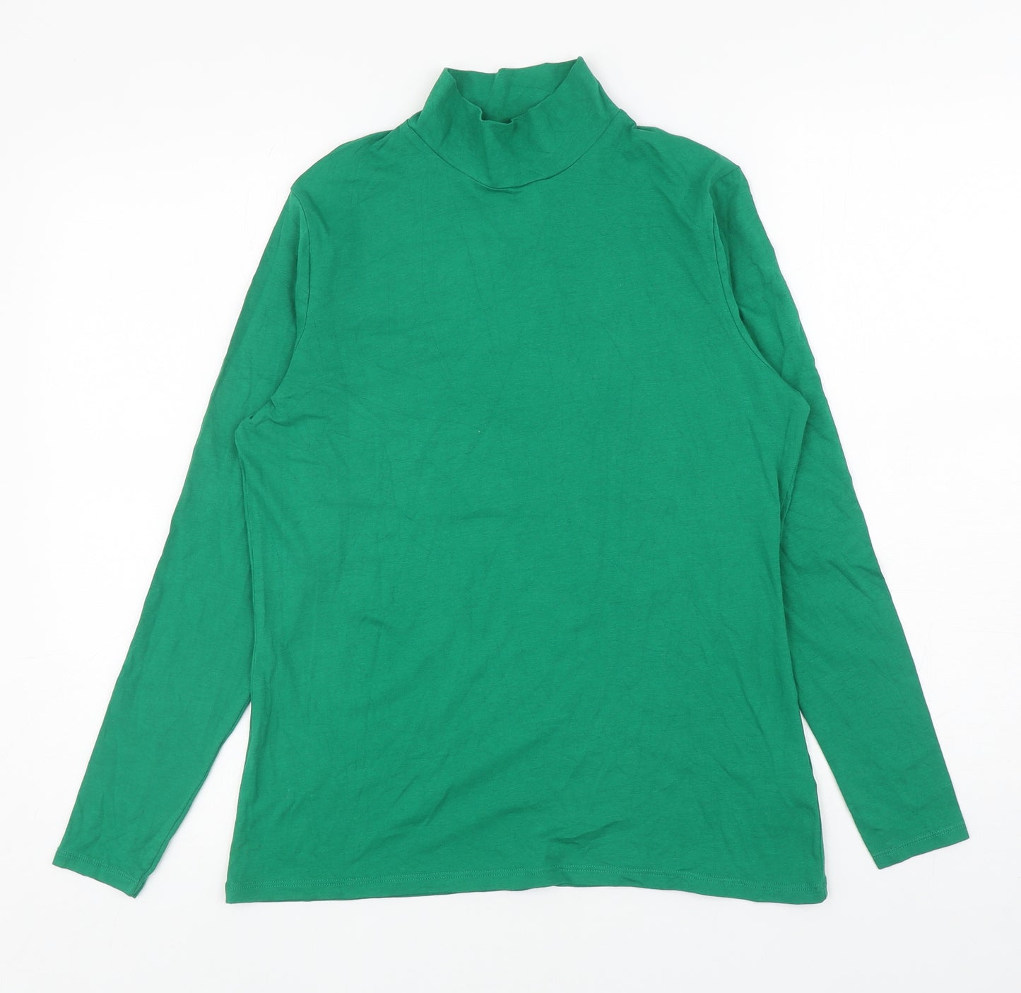 Marks and Spencer Womens Green Cotton Basic T-Shirt Size 14 High Neck