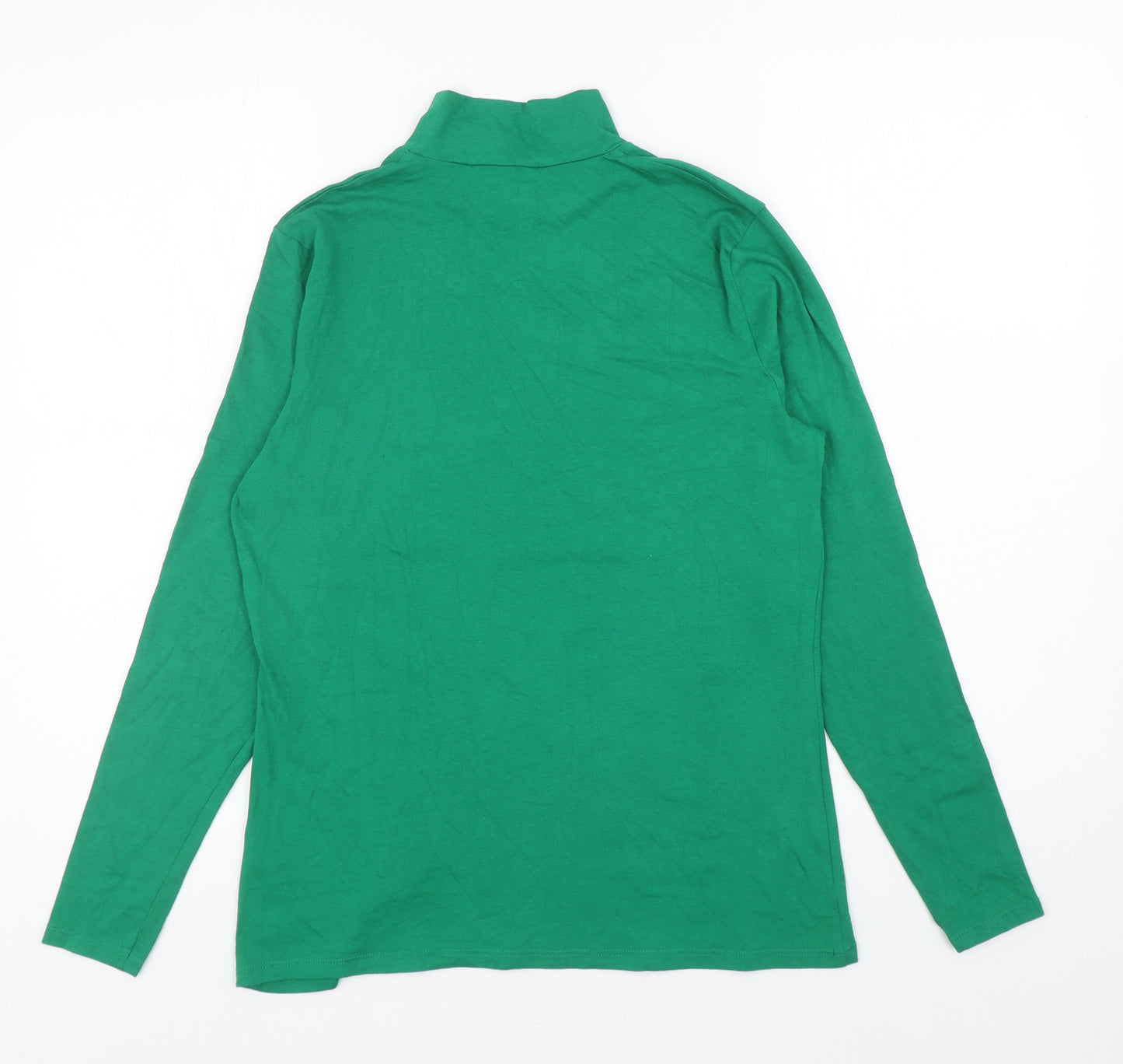 Marks and Spencer Womens Green Cotton Basic T-Shirt Size 14 High Neck