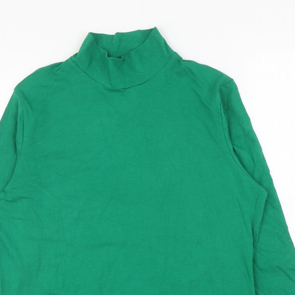 Marks and Spencer Womens Green Cotton Basic T-Shirt Size 14 High Neck