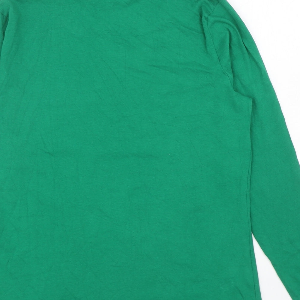 Marks and Spencer Womens Green Cotton Basic T-Shirt Size 14 High Neck