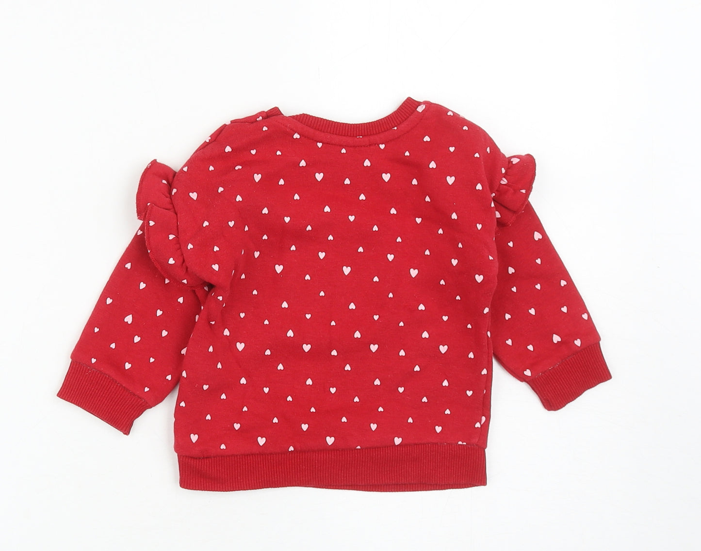 Primark Girls Red Geometric Cotton Pullover Jumper Size 6-9 Months Button - Little Sweetheart