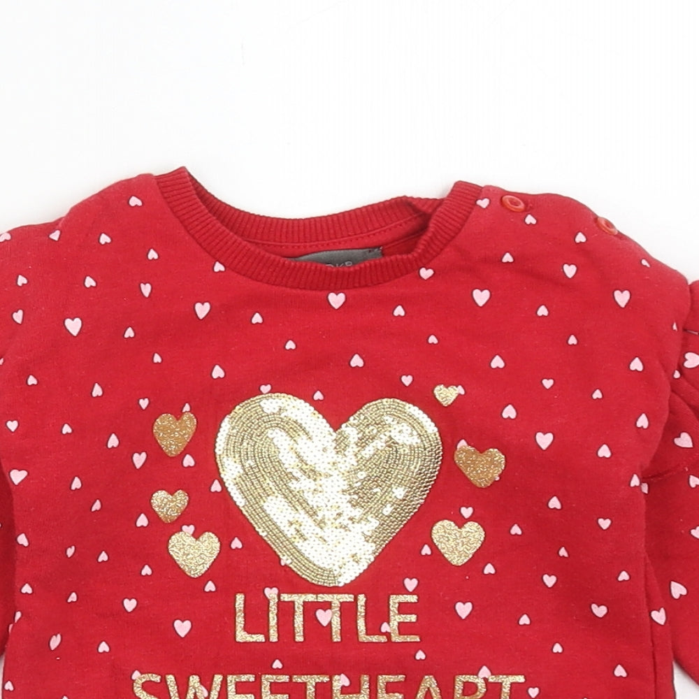 Primark Girls Red Geometric Cotton Pullover Jumper Size 6-9 Months Button - Little Sweetheart