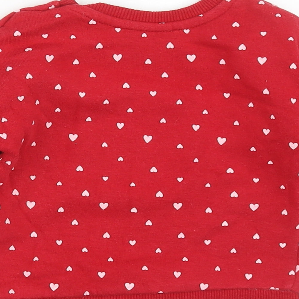 Primark Girls Red Geometric Cotton Pullover Jumper Size 6-9 Months Button - Little Sweetheart