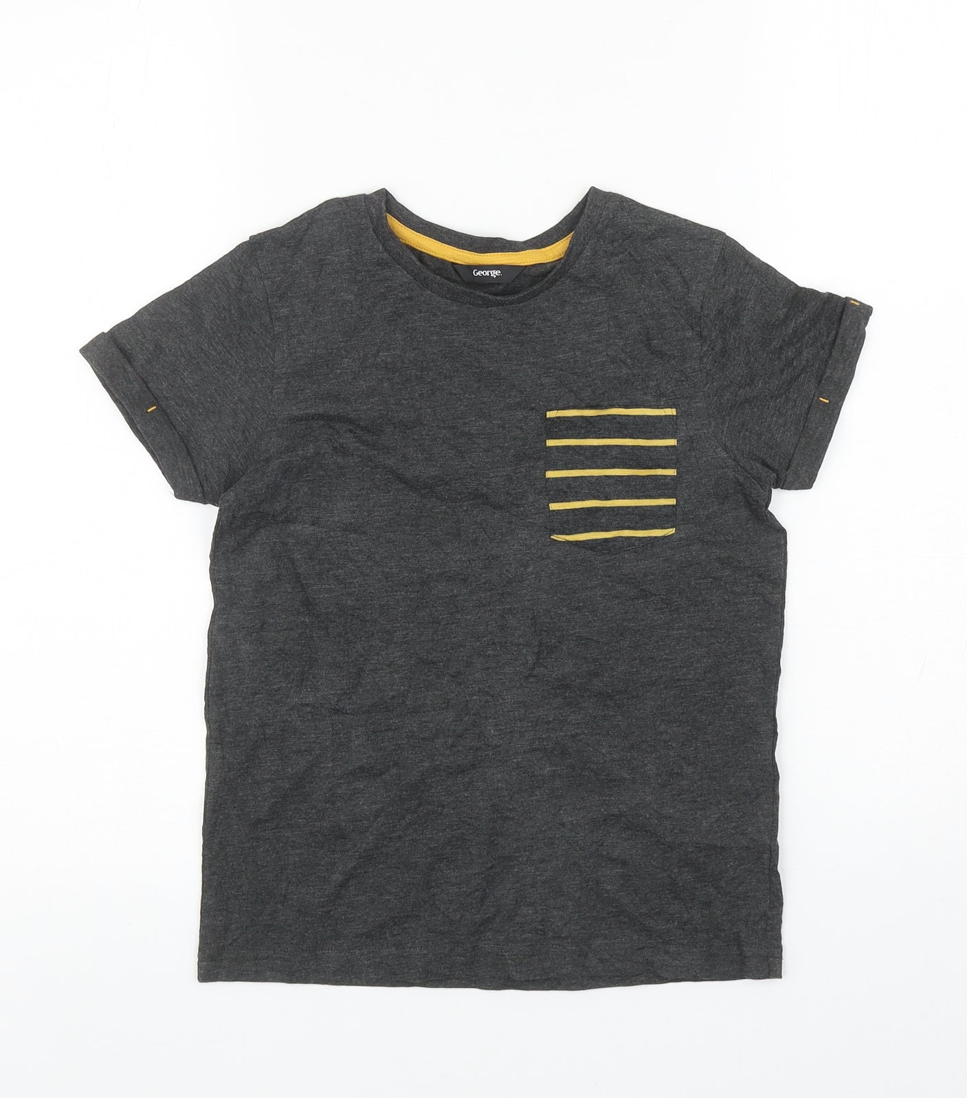 George Boys Grey Cotton Basic T-Shirt Size 8-9 Years Round Neck Pullover