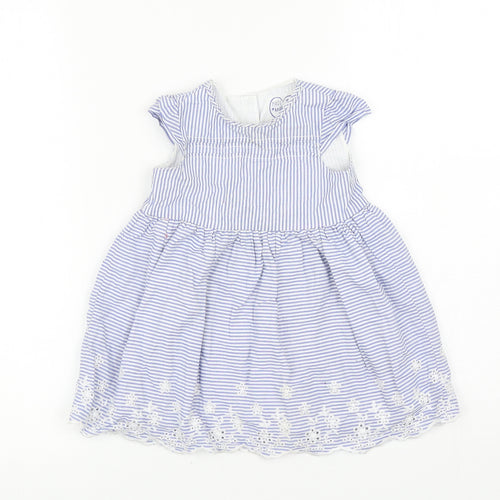 Early Days Girls Blue Striped Cotton Fit & Flare Size 9-12 Months Scoop Neck Button