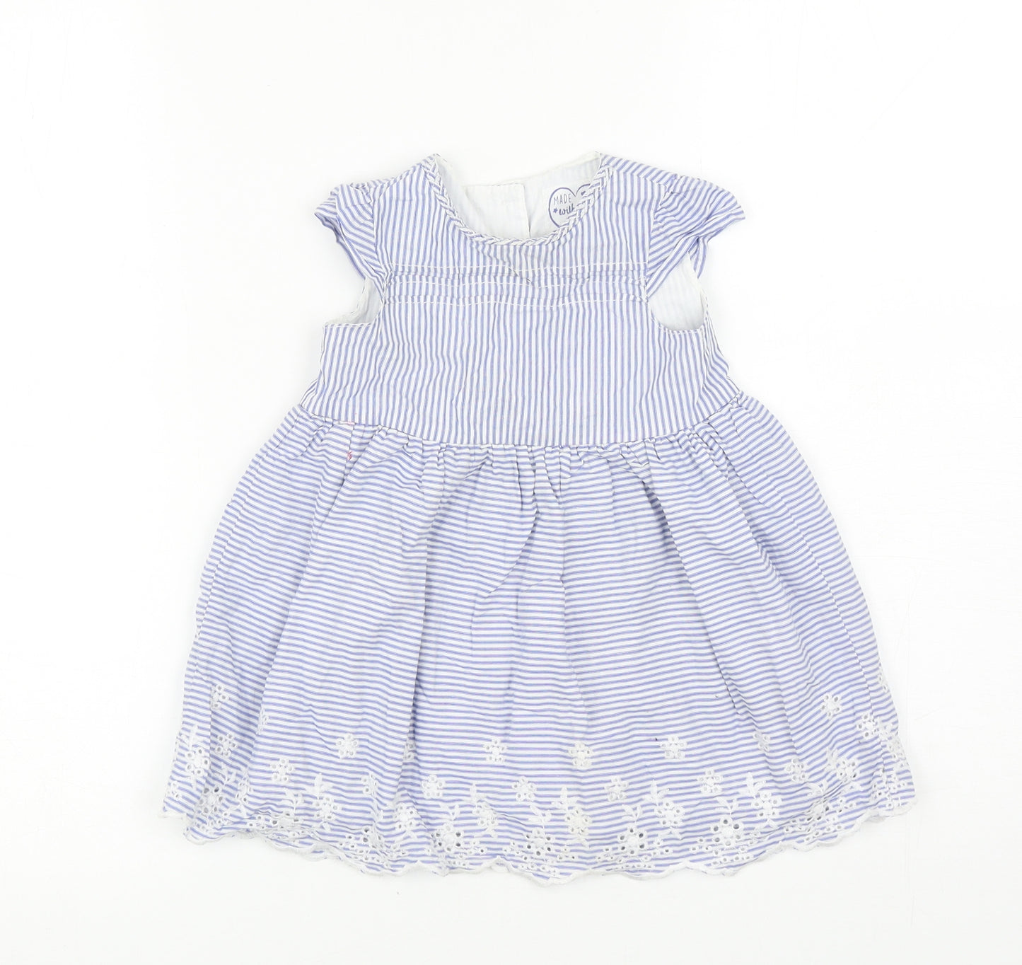 Early Days Girls Blue Striped Cotton Fit & Flare Size 9-12 Months Scoop Neck Button