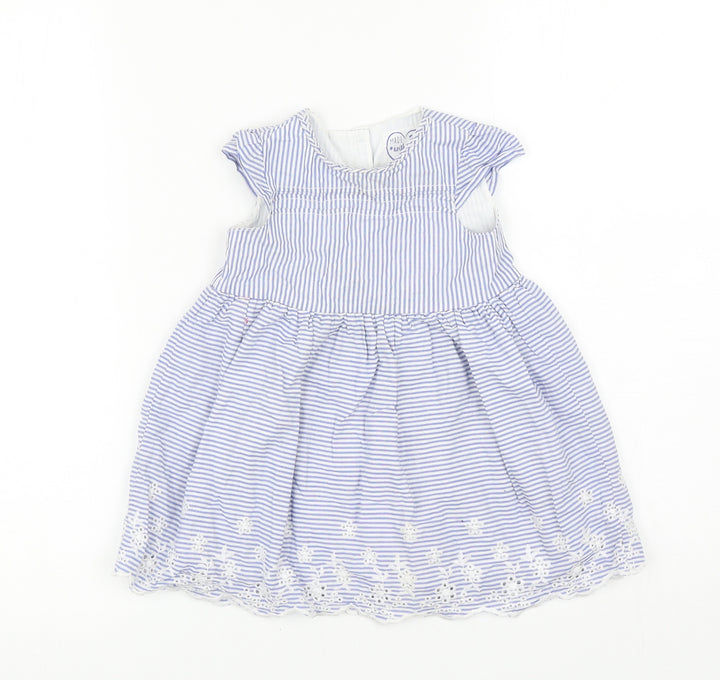 Early Days Girls Blue Striped Cotton Fit & Flare Size 9-12 Months Scoop Neck Button