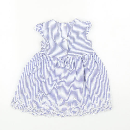 Early Days Girls Blue Striped Cotton Fit & Flare Size 9-12 Months Scoop Neck Button