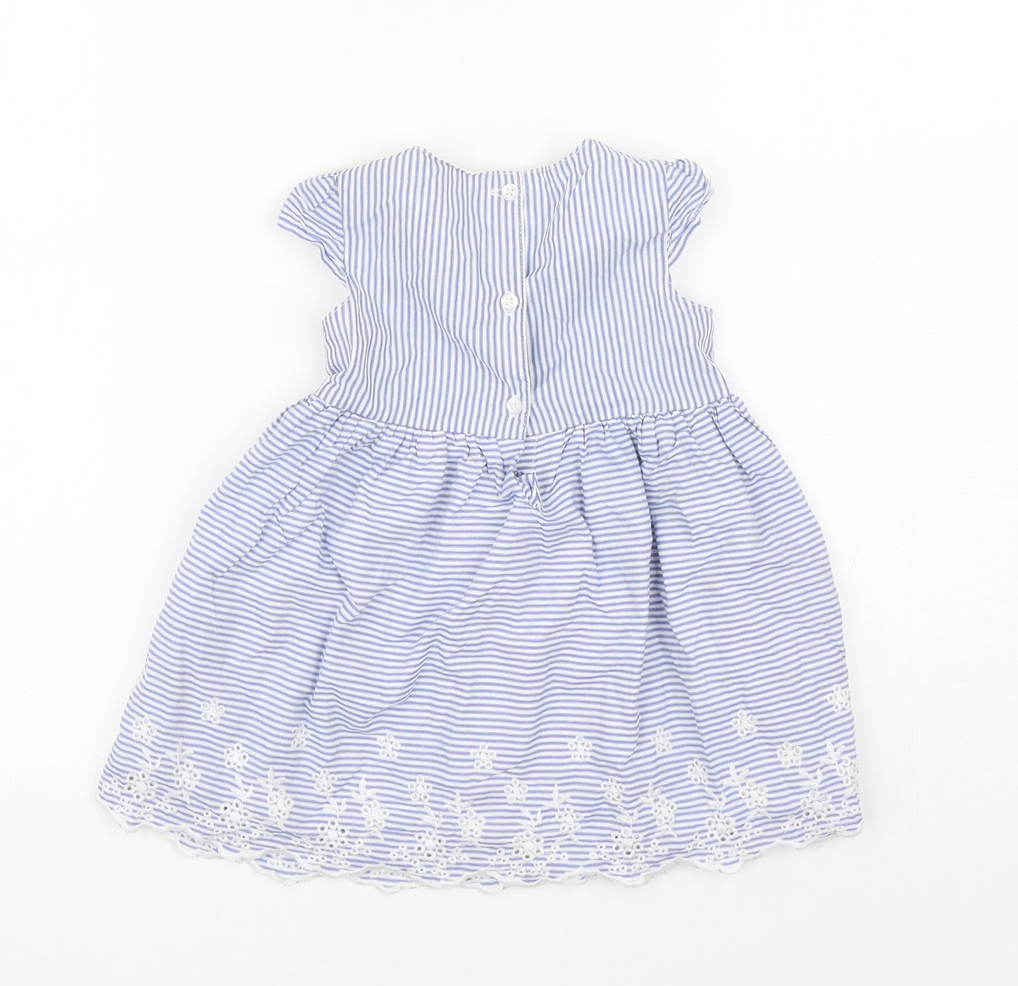 Early Days Girls Blue Striped Cotton Fit & Flare Size 9-12 Months Scoop Neck Button