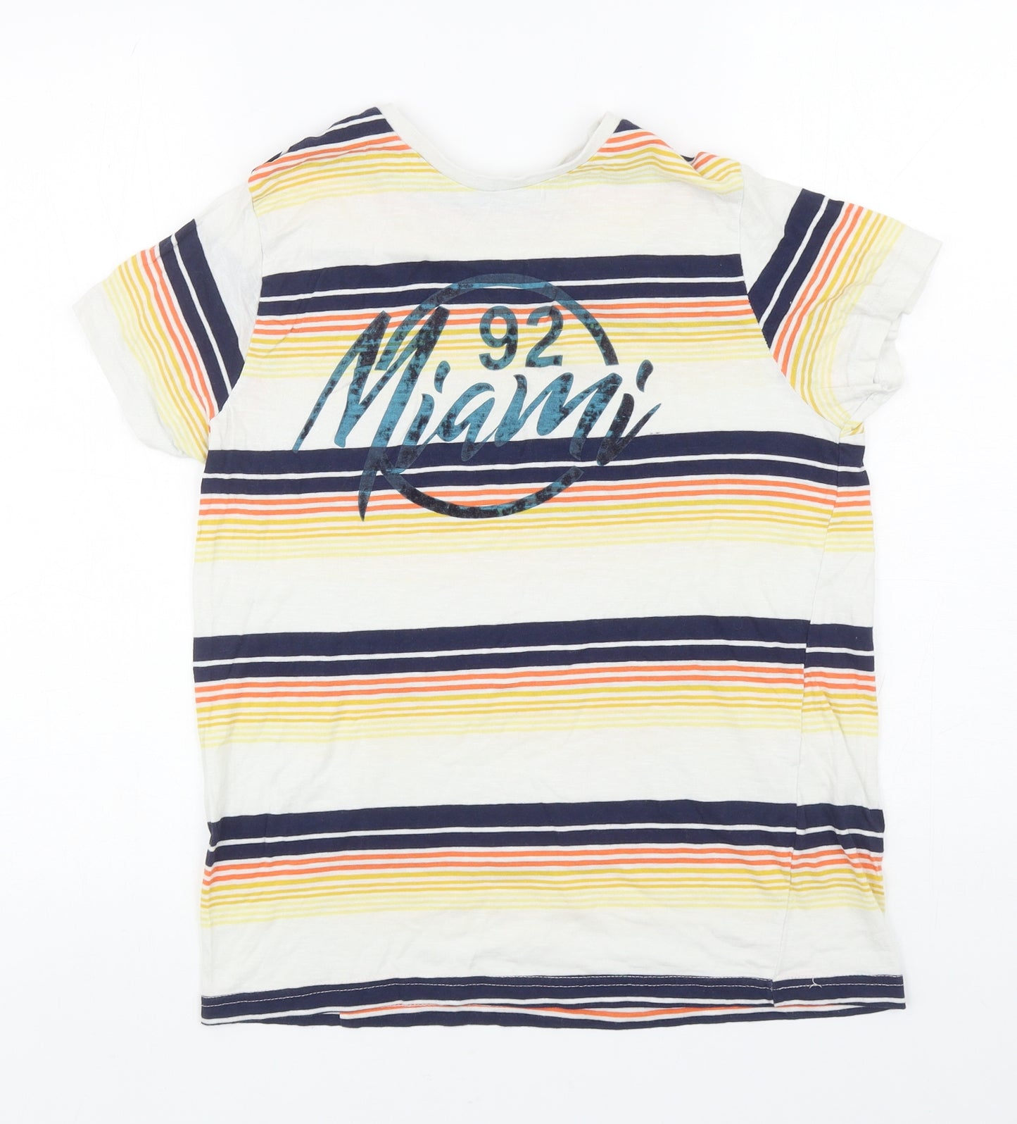 Primark Boys Multicoloured Striped Cotton Basic T-Shirt Size 11-12 Years Round Neck Pullover - Miami