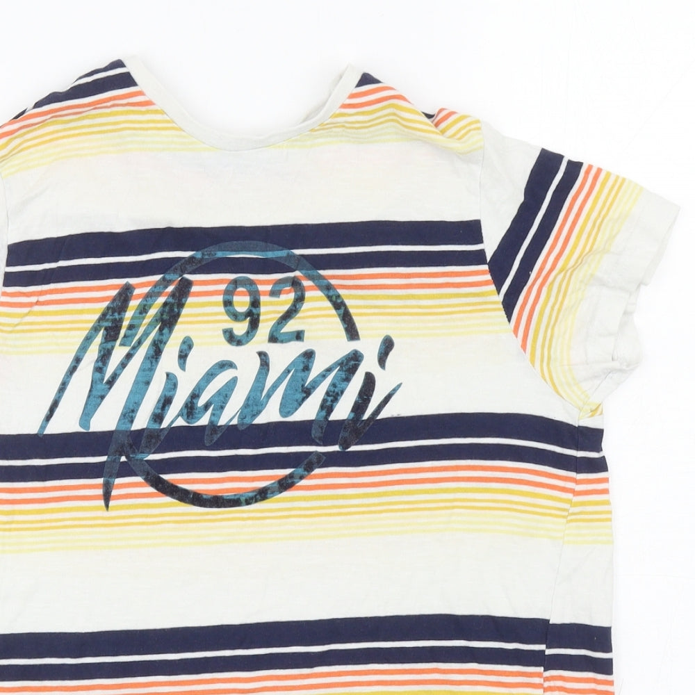 Primark Boys Multicoloured Striped Cotton Basic T-Shirt Size 11-12 Years Round Neck Pullover - Miami
