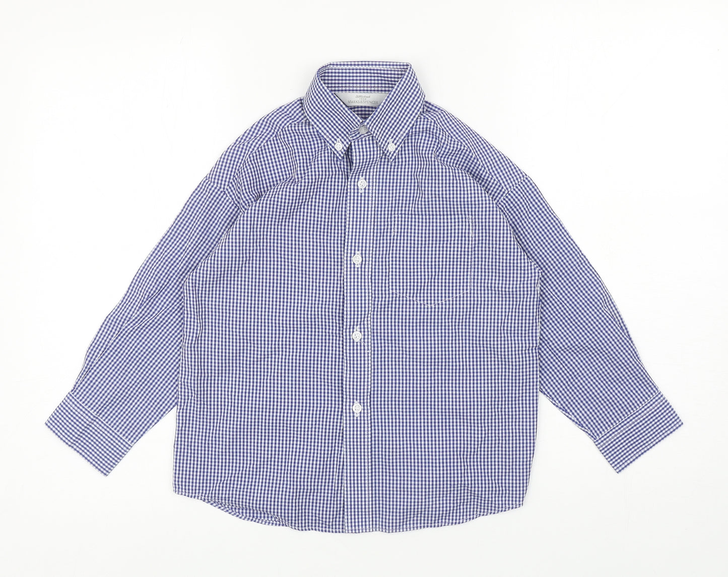 Marks and Spencer Boys Blue Gingham Cotton Basic Button-Up Size 5-6 Years Collared Button