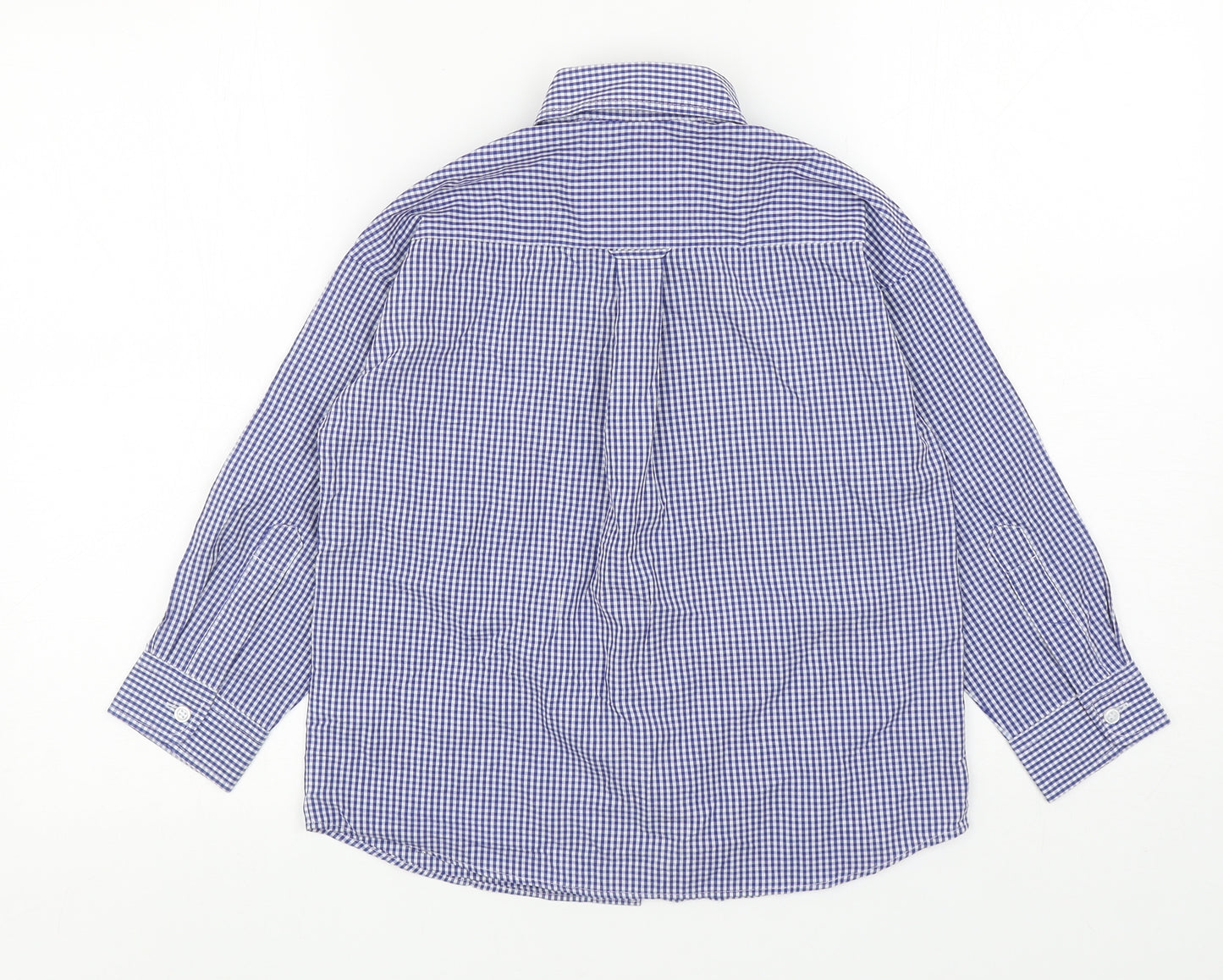 Marks and Spencer Boys Blue Gingham Cotton Basic Button-Up Size 5-6 Years Collared Button