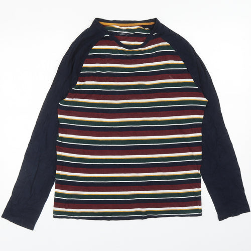 Marks and Spencer Womens Multicoloured Striped Cotton Ringer T-Shirt Size S Round Neck