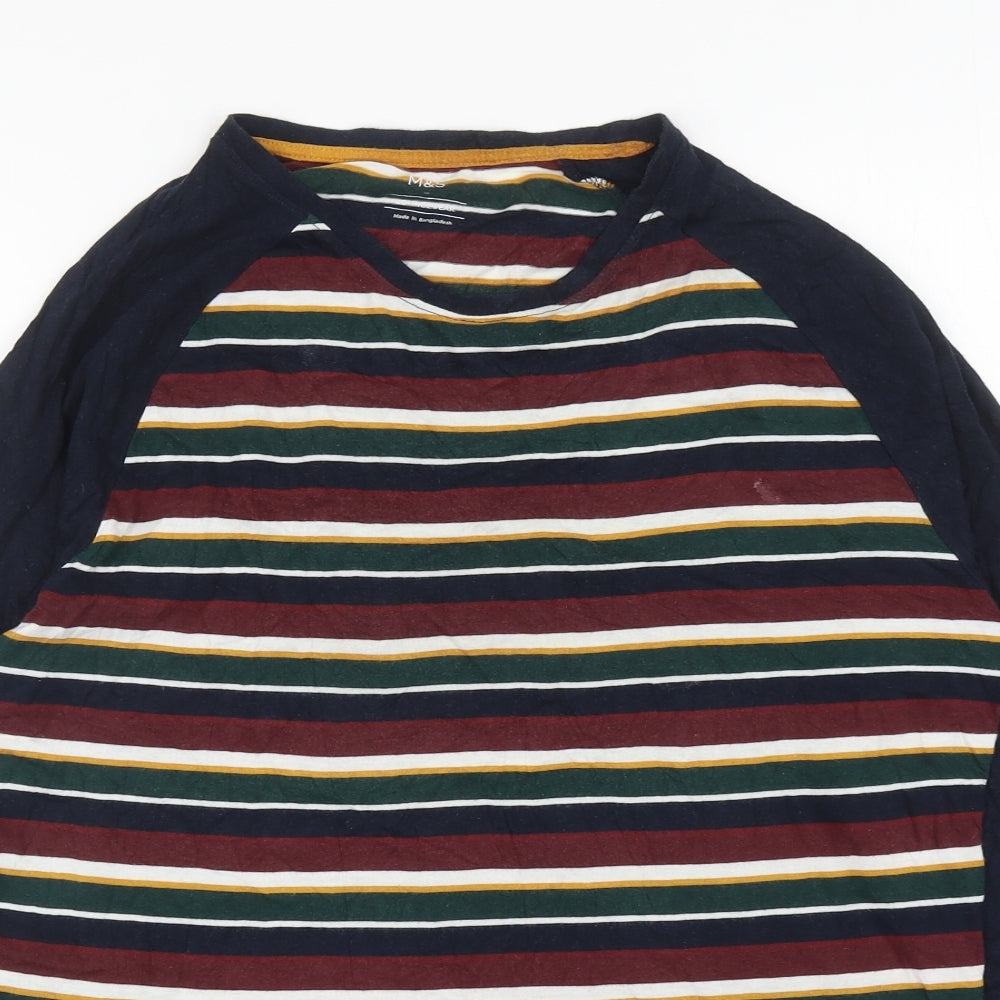 Marks and Spencer Womens Multicoloured Striped Cotton Ringer T-Shirt Size S Round Neck