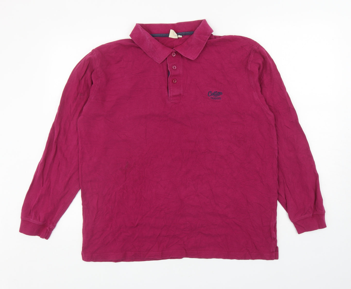 Cotton Traders Mens Pink Cotton Polo Size L Collared Button