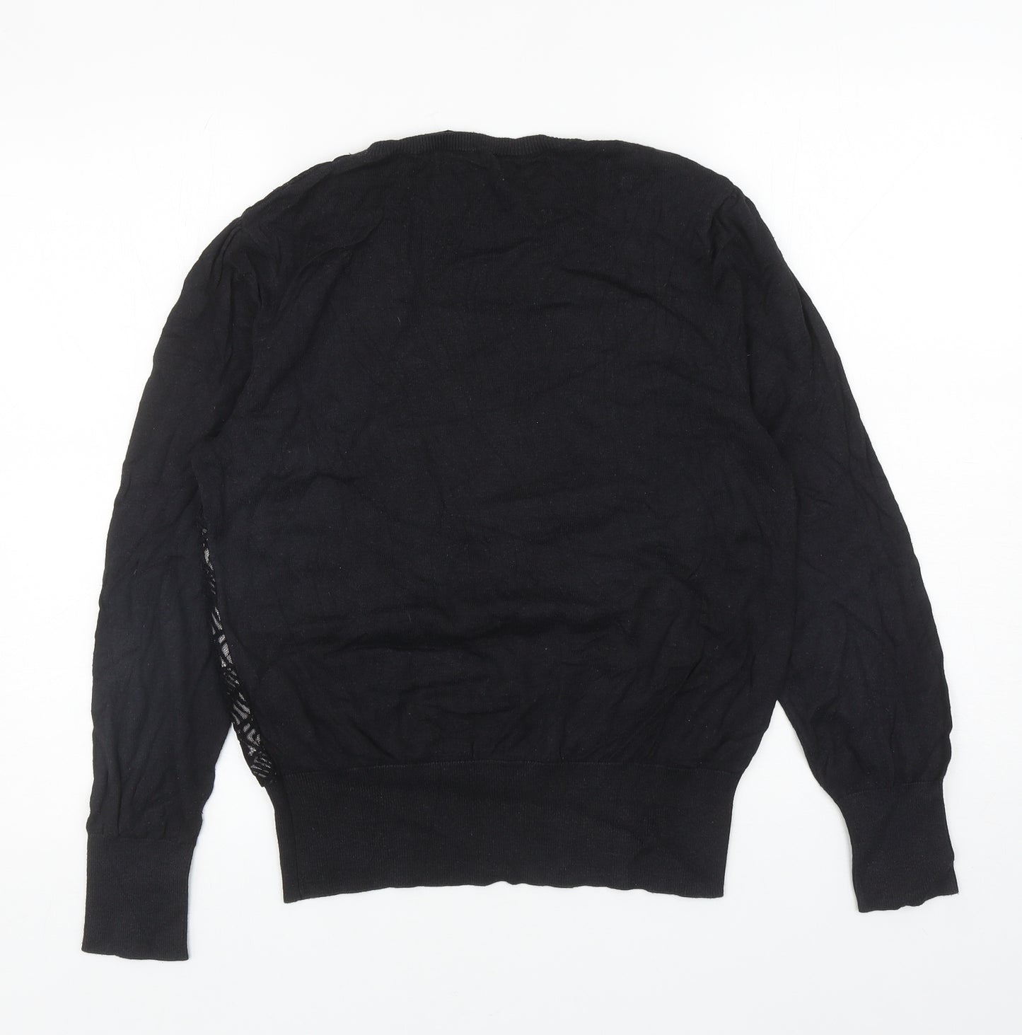 Oasis Womens Black Round Neck Floral Cotton Pullover Jumper Size L - Lace Front