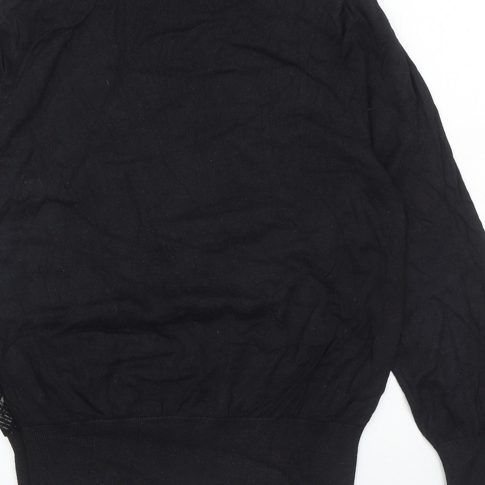 Oasis Womens Black Round Neck Floral Cotton Pullover Jumper Size L - Lace Front
