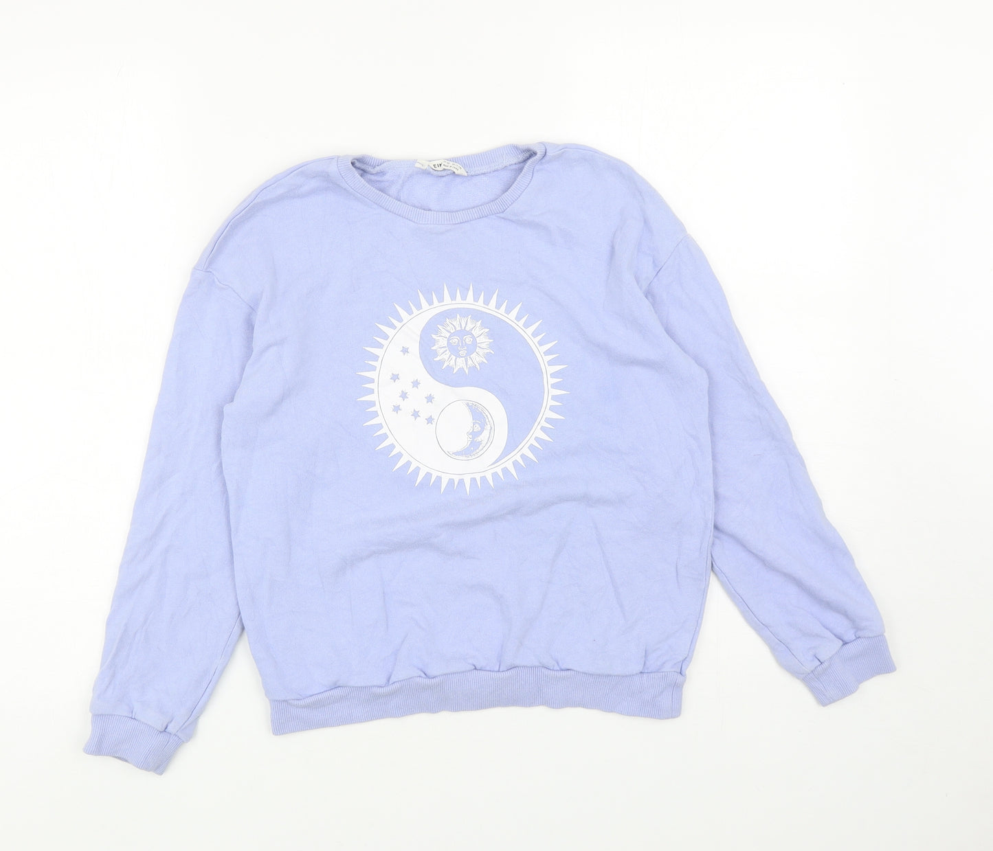 SheIn Girls Blue Cotton Pullover Sweatshirt Size 11-12 Years Pullover - Sun And Moon