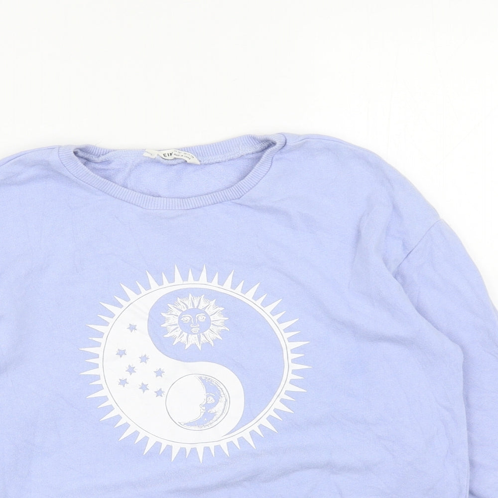 SheIn Girls Blue Cotton Pullover Sweatshirt Size 11-12 Years Pullover - Sun And Moon