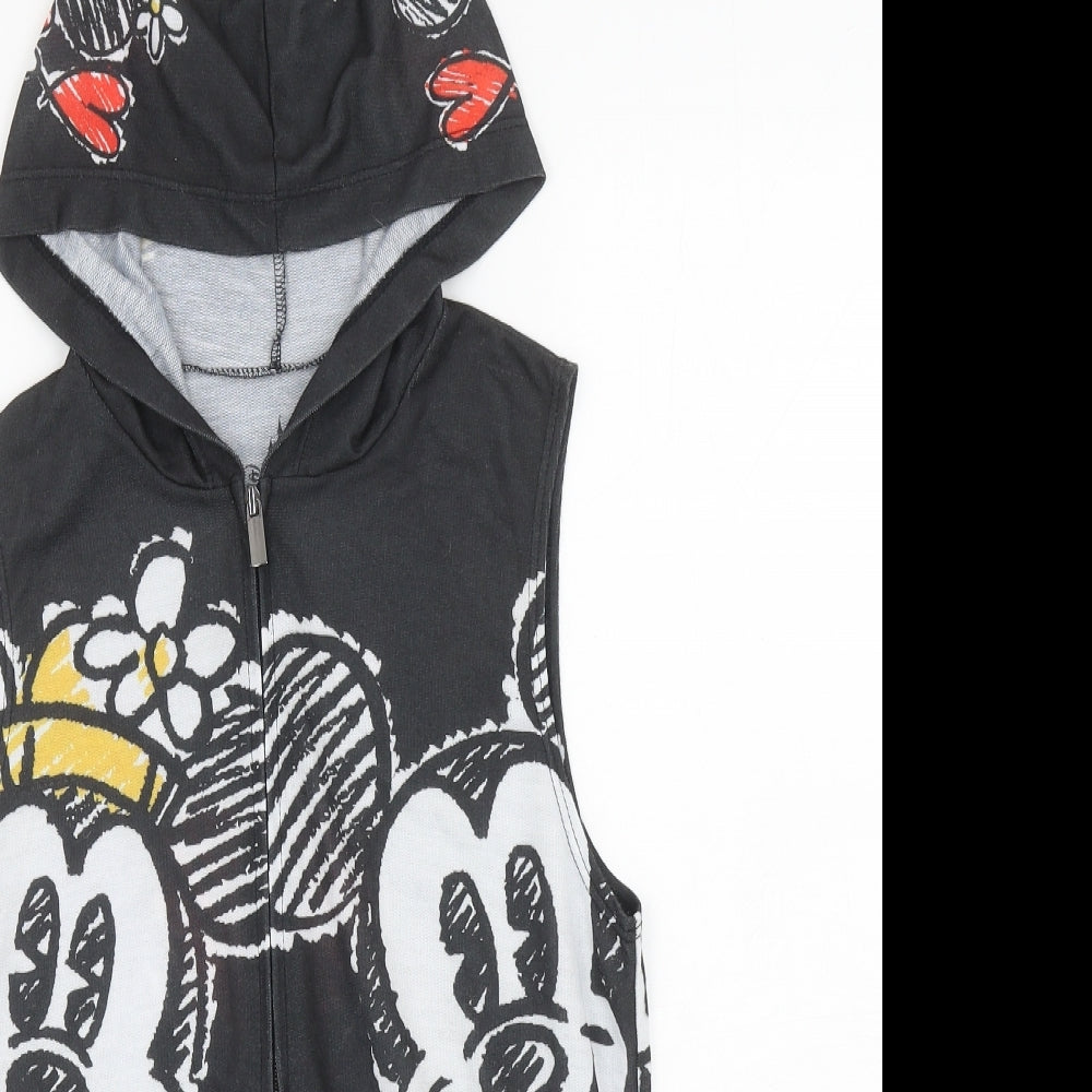 Disney Girls Black Polyester Full Zip Hoodie Size L Zip - Mickey Mouse