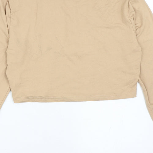 SheIn Womens Beige Polyester Cropped T-Shirt Size L Mock Neck