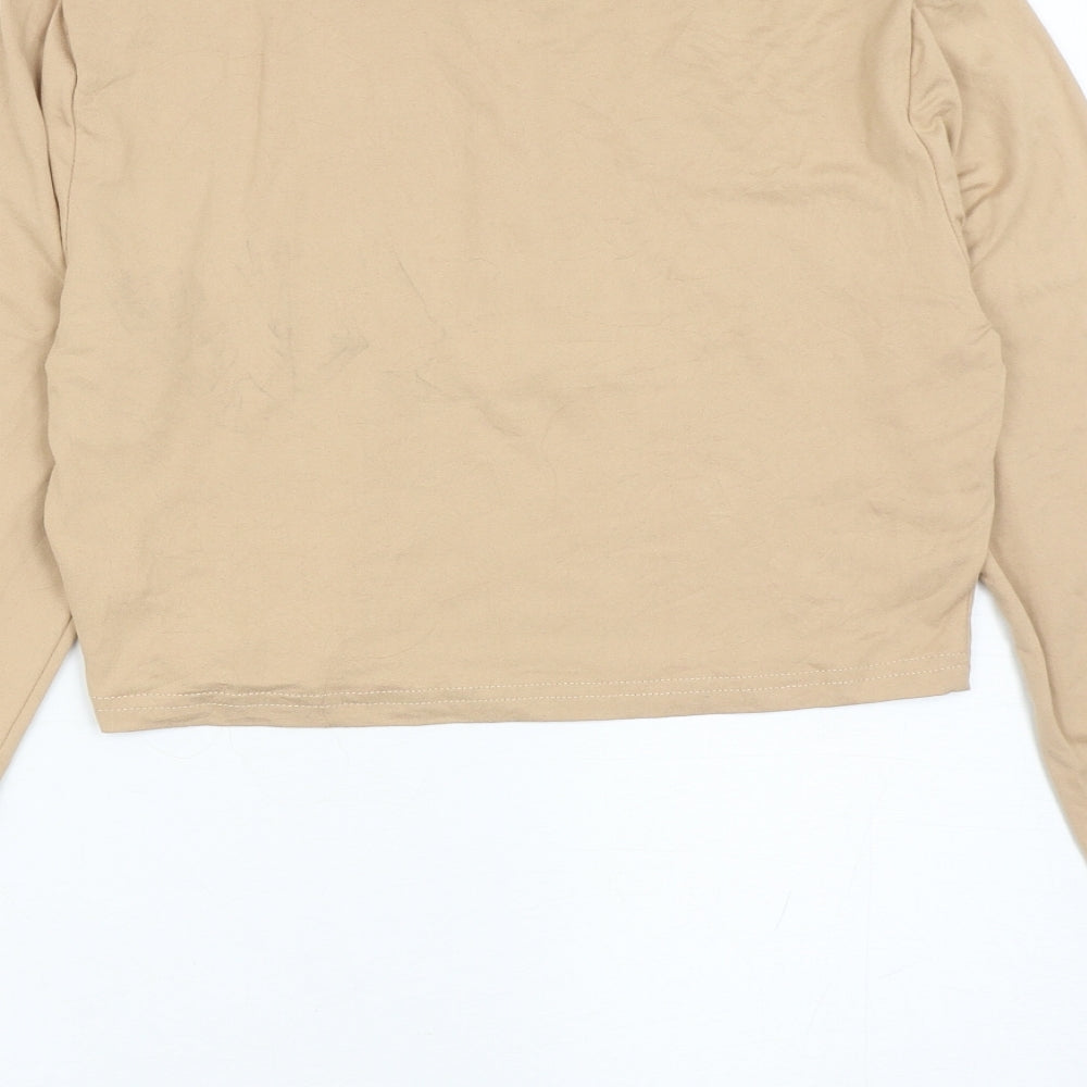 SheIn Womens Beige Polyester Cropped T-Shirt Size L Mock Neck