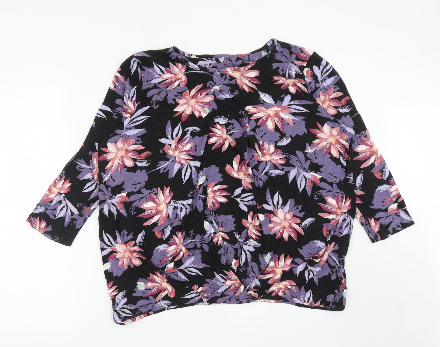 TU Womens Black Floral Viscose Basic Blouse Size 16 Boat Neck