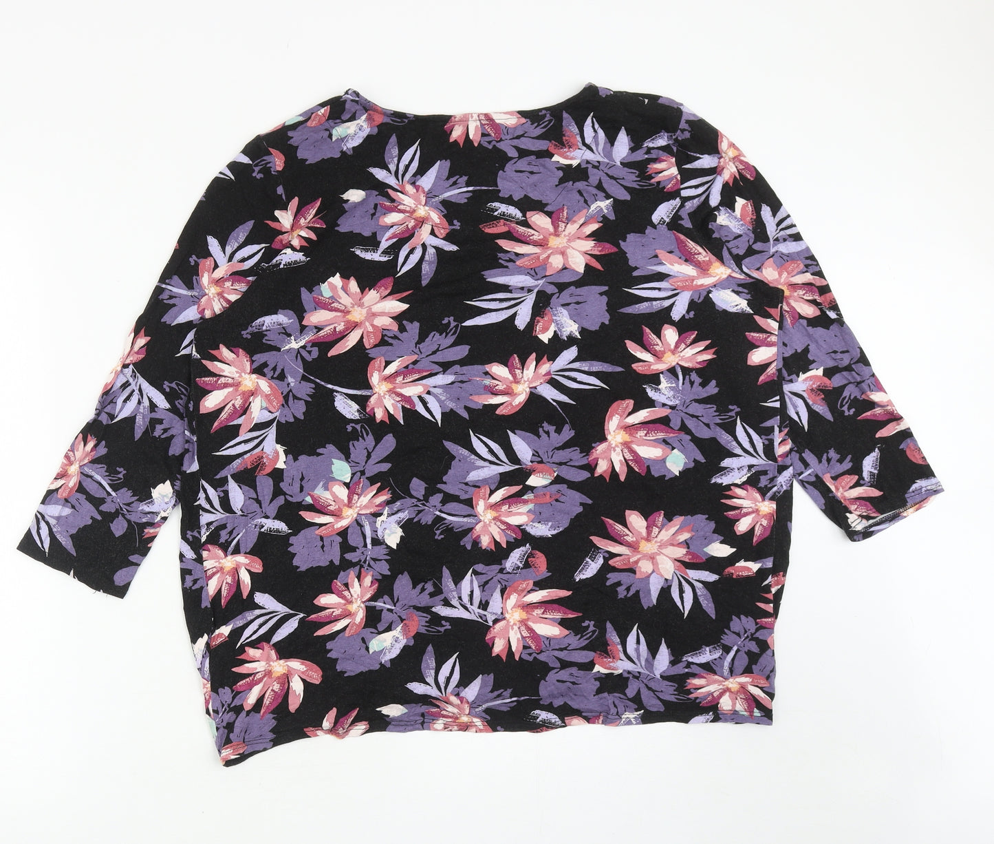 TU Womens Black Floral Viscose Basic Blouse Size 16 Boat Neck