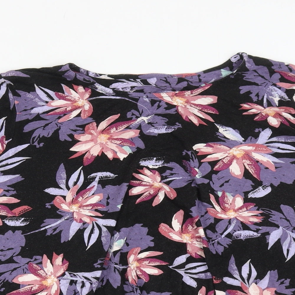 TU Womens Black Floral Viscose Basic Blouse Size 16 Boat Neck