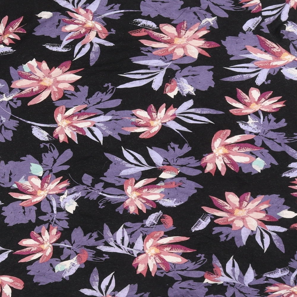 TU Womens Black Floral Viscose Basic Blouse Size 16 Boat Neck