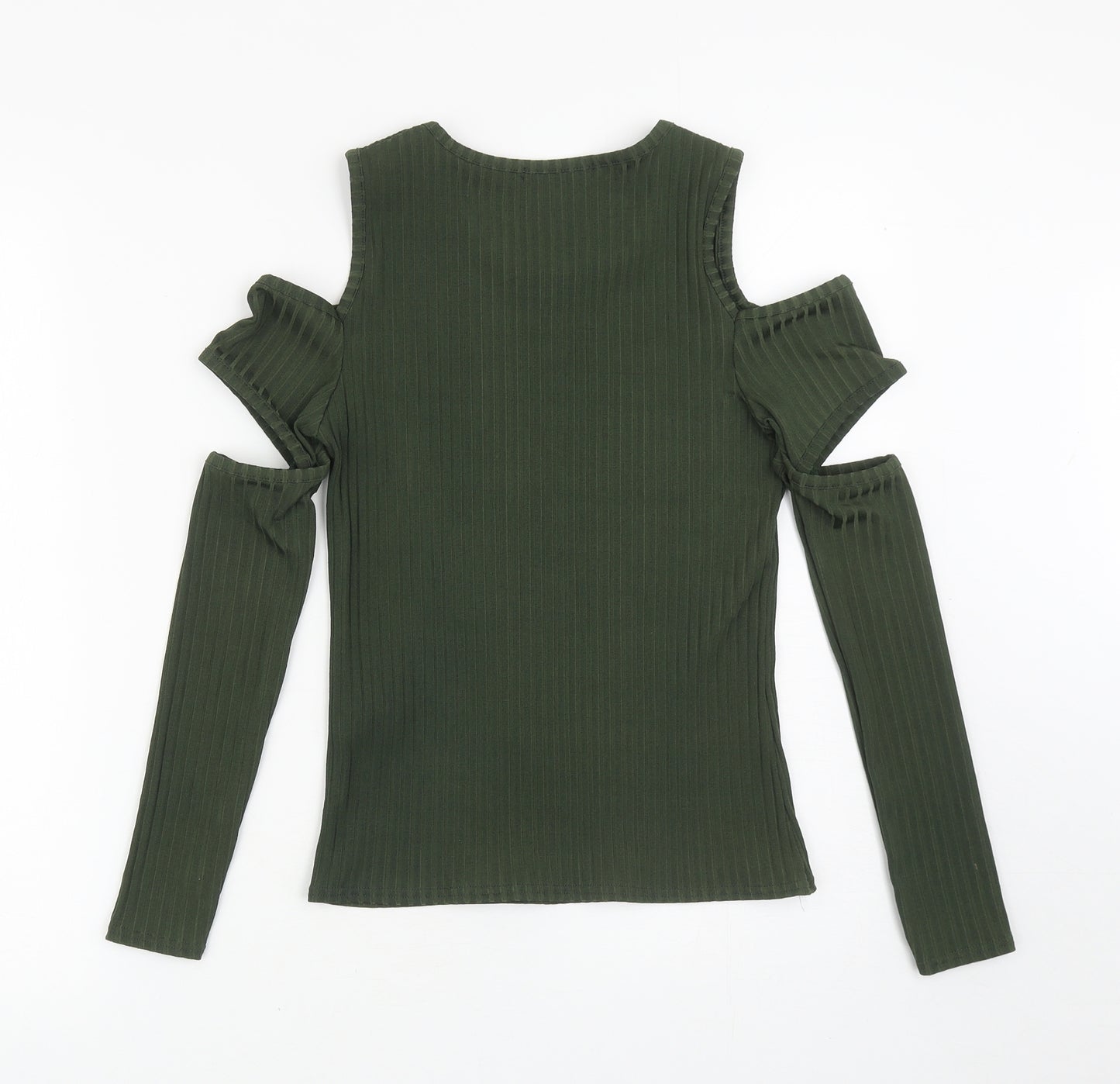 Boohoo Womens Green Polyester Basic Blouse Size 10 Boat Neck - Cut Out Sleeves