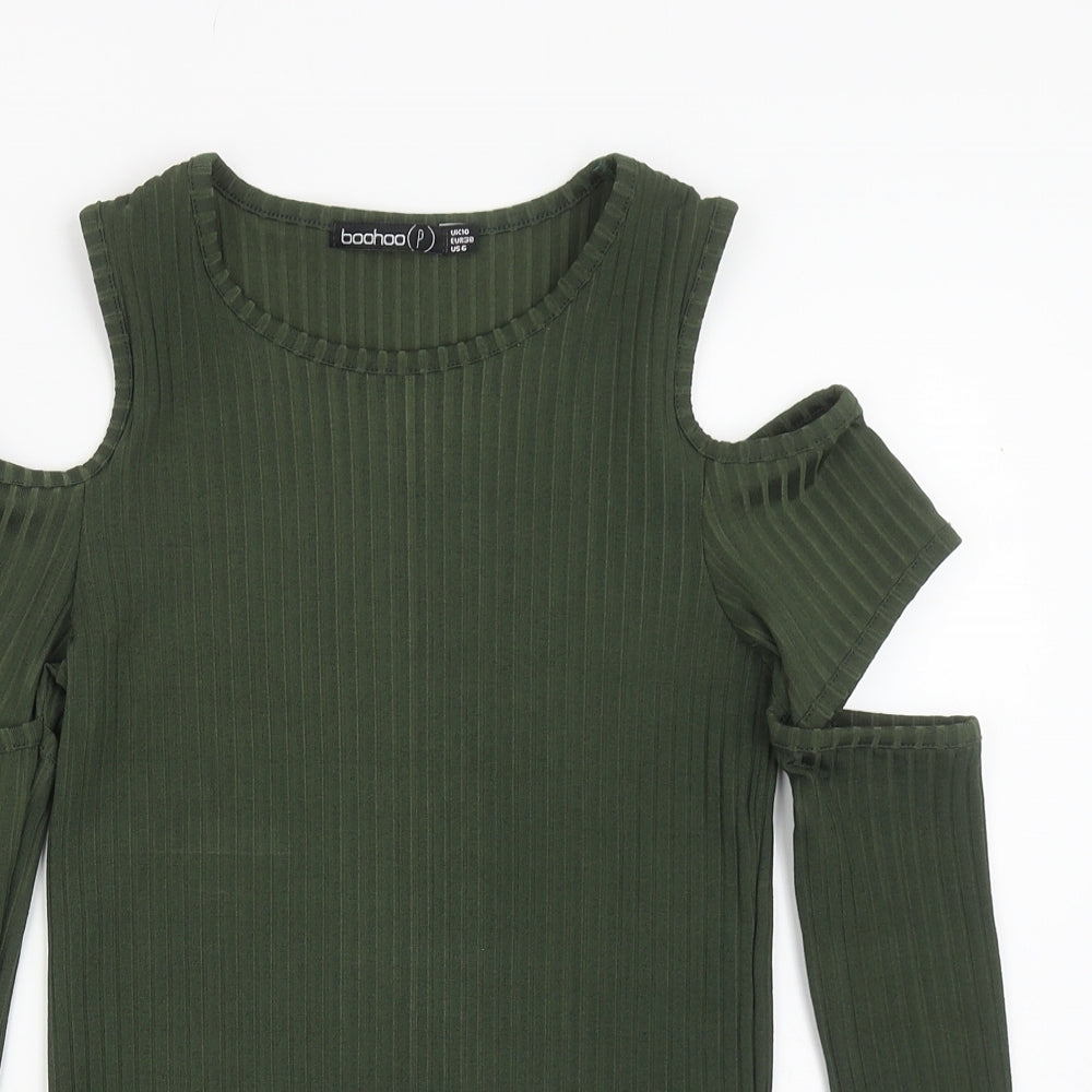 Boohoo Womens Green Polyester Basic Blouse Size 10 Boat Neck - Cut Out Sleeves