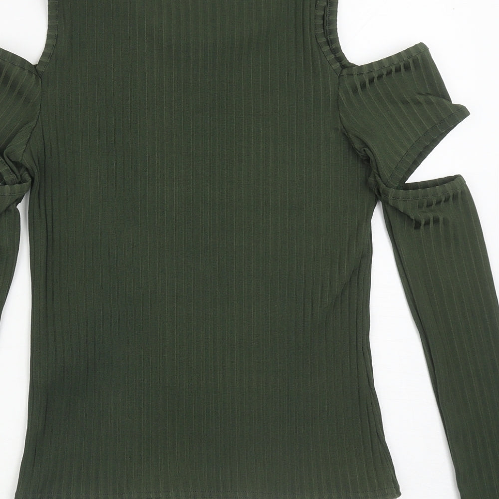 Boohoo Womens Green Polyester Basic Blouse Size 10 Boat Neck - Cut Out Sleeves