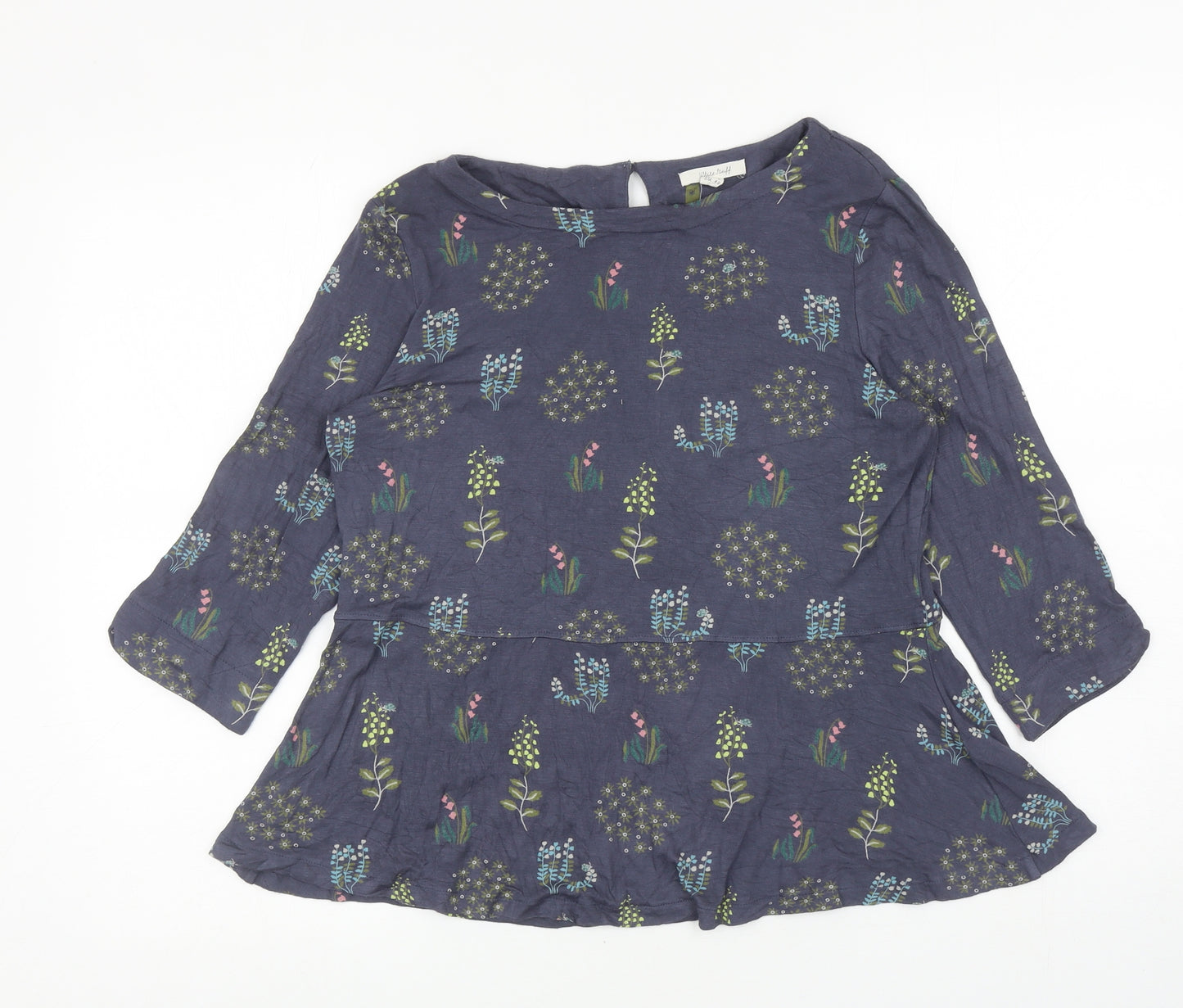 White Stuff Womens Blue Floral Viscose Basic T-Shirt Size 12 Boat Neck
