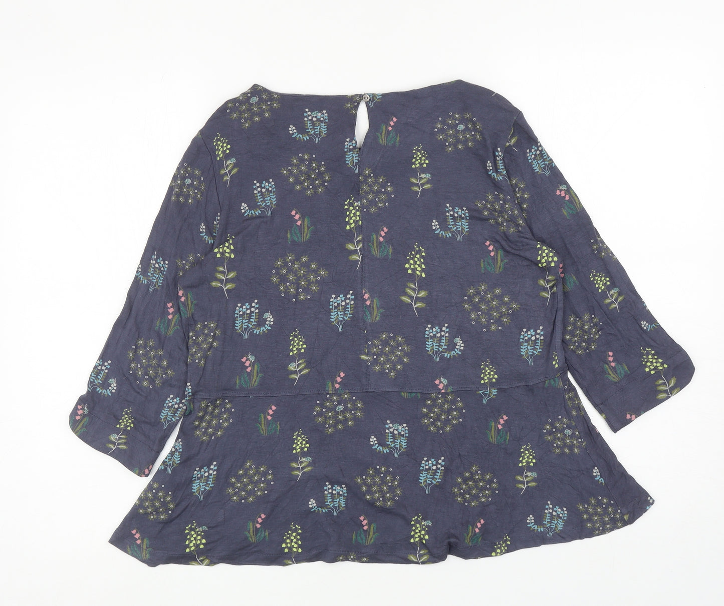 White Stuff Womens Blue Floral Viscose Basic T-Shirt Size 12 Boat Neck