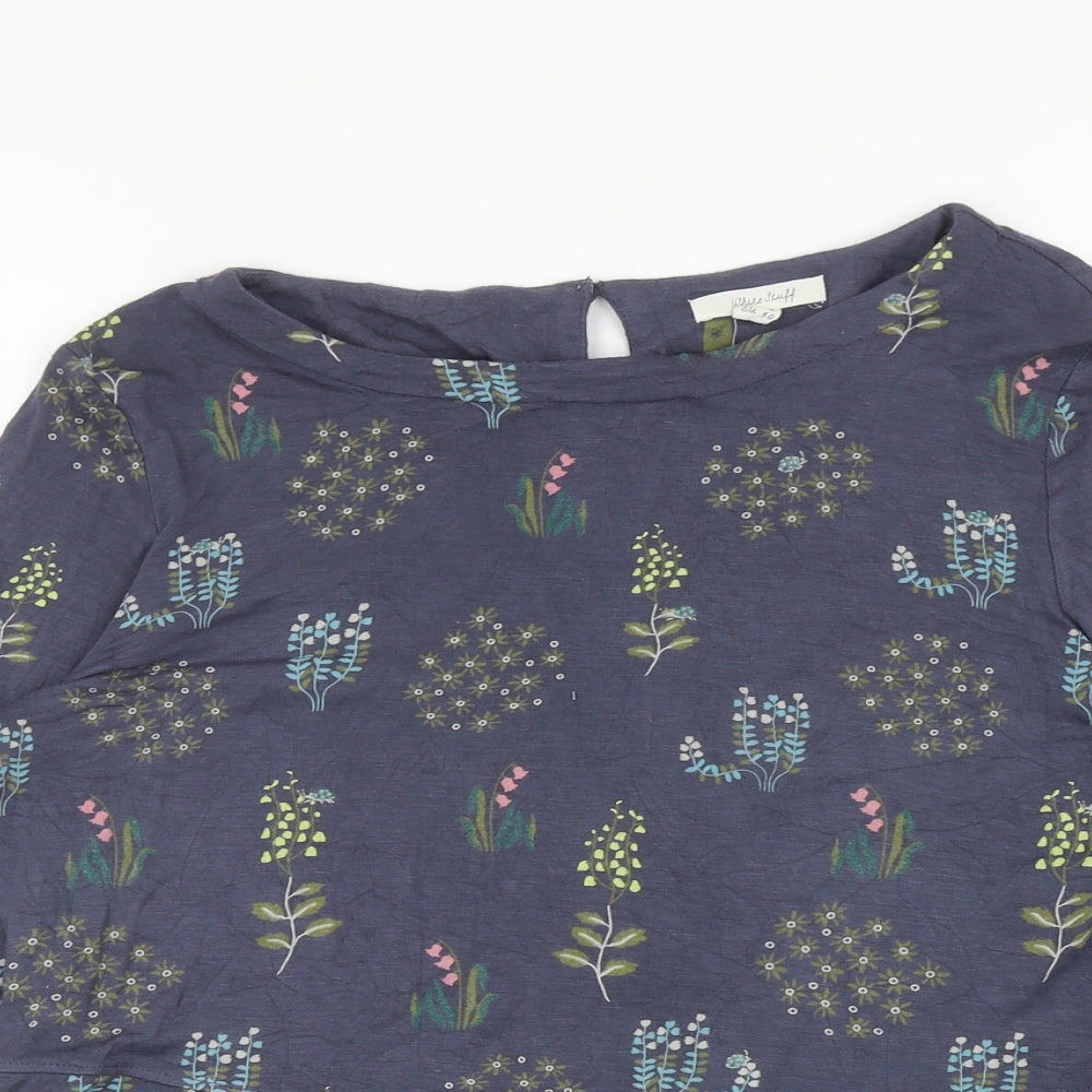 White Stuff Womens Blue Floral Viscose Basic T-Shirt Size 12 Boat Neck