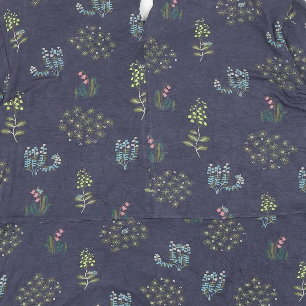 White Stuff Womens Blue Floral Viscose Basic T-Shirt Size 12 Boat Neck