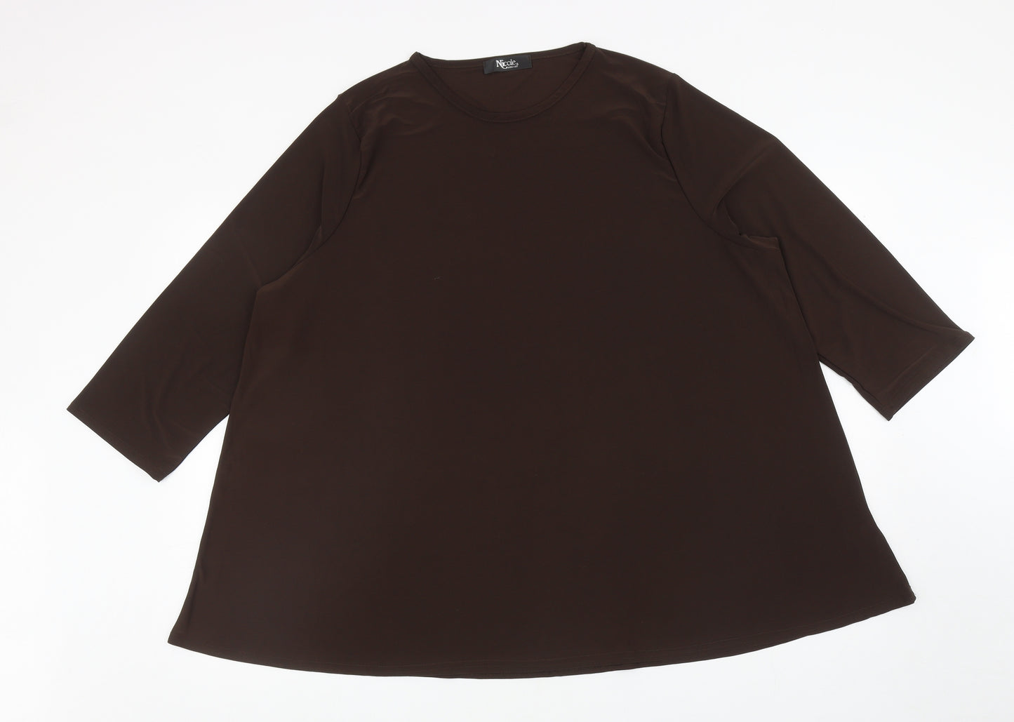 Nicole Collection Womens Brown Polyester Basic T-Shirt Size XL Boat Neck