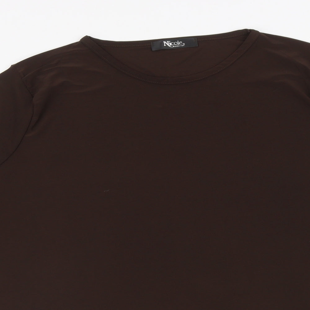Nicole Collection Womens Brown Polyester Basic T-Shirt Size XL Boat Neck
