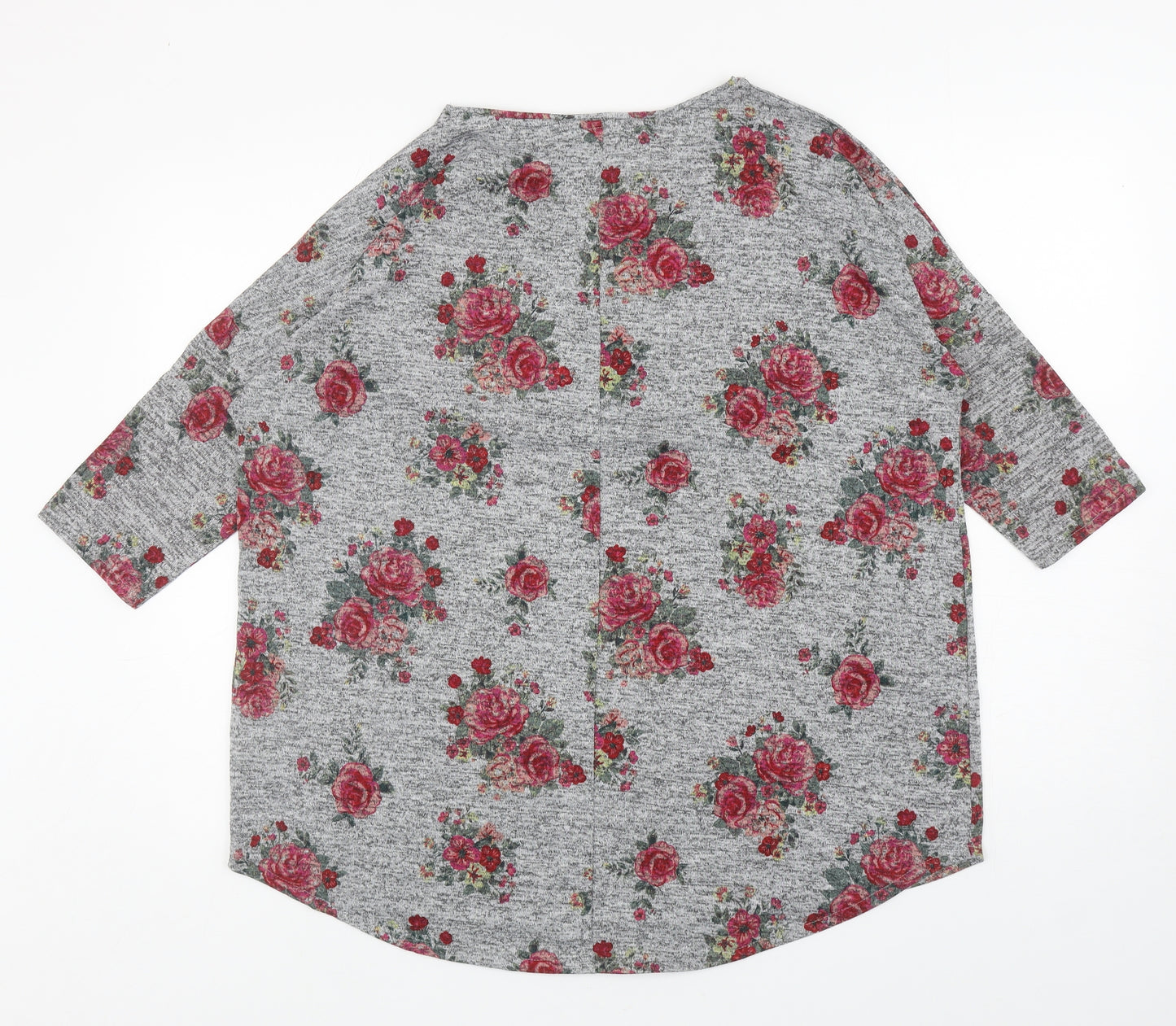 Papaya Womens Grey Scoop Neck Floral Polyester Pullover Jumper Size 14