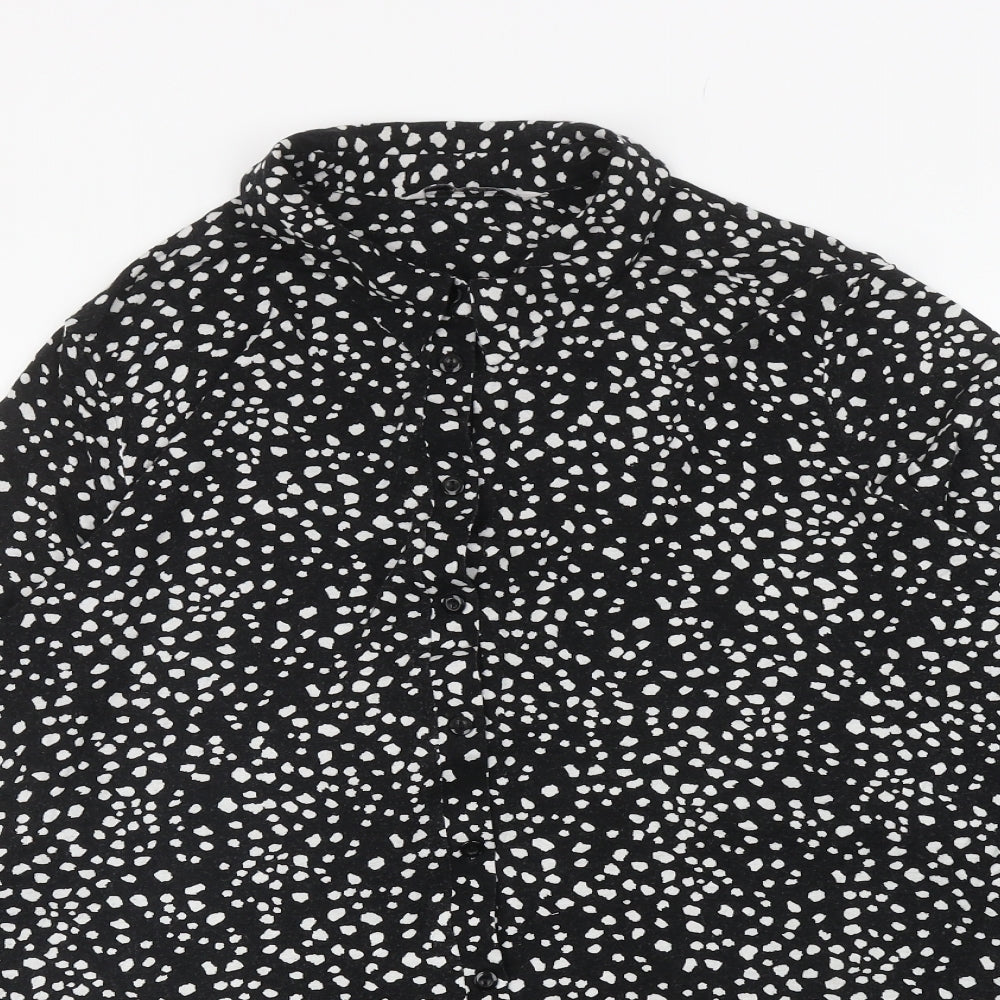 TU Womens Black Polka Dot Viscose Tunic Button-Up Size 18 Collared