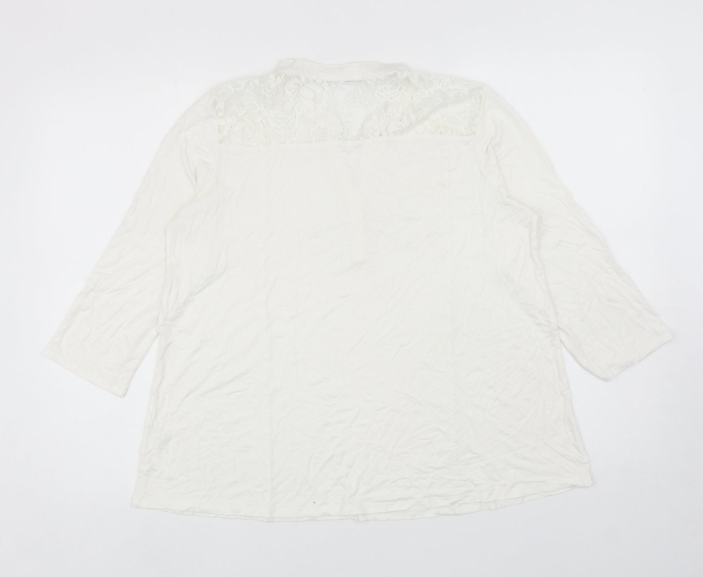 George Womens White Viscose Basic T-Shirt Size 16 V-Neck - Lace Shoulders