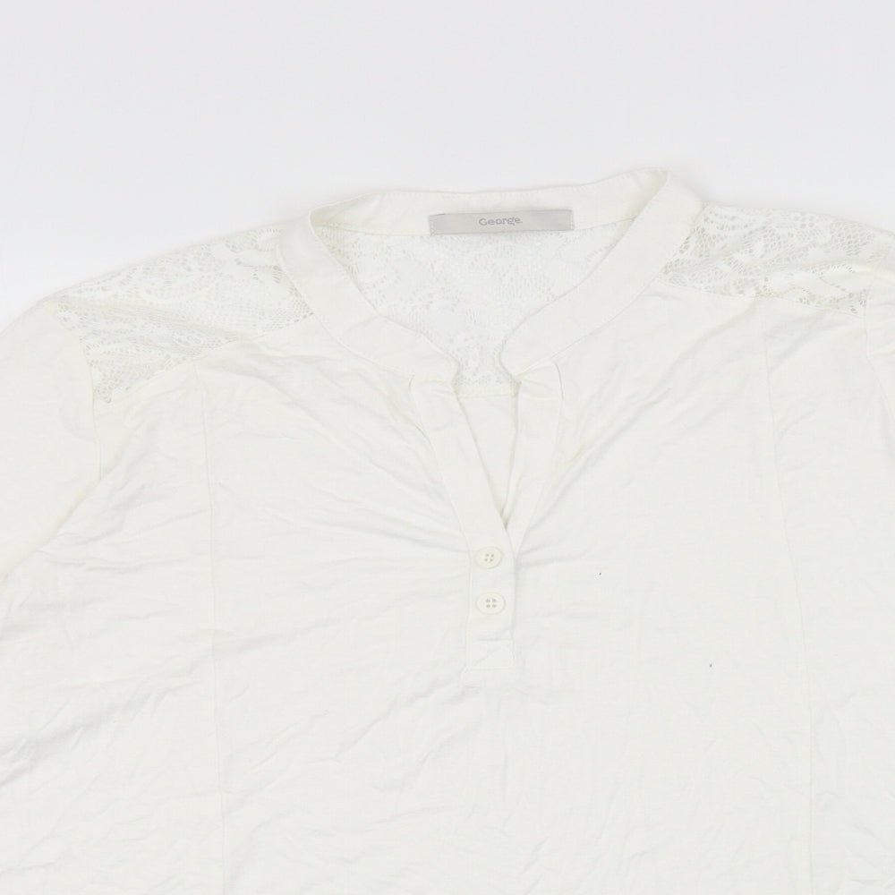 George Womens White Viscose Basic T-Shirt Size 16 V-Neck - Lace Shoulders