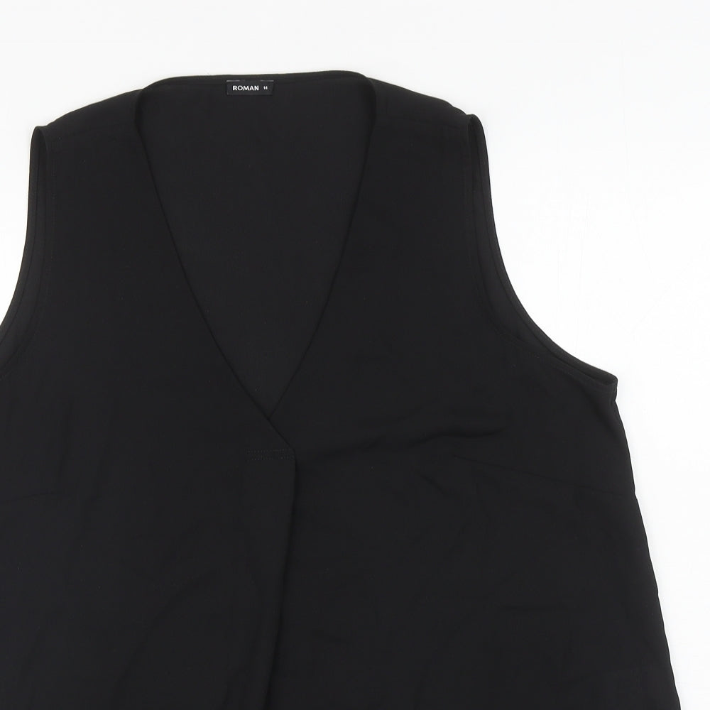 Roman Womens Black Polyester Basic Blouse Size 14 V-Neck