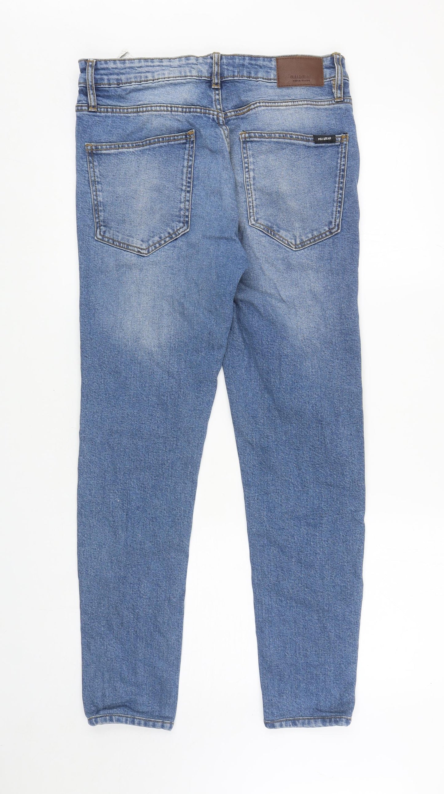 Pull&Bear Womens Blue Cotton Skinny Jeans Size 14 L29 in Regular Zip